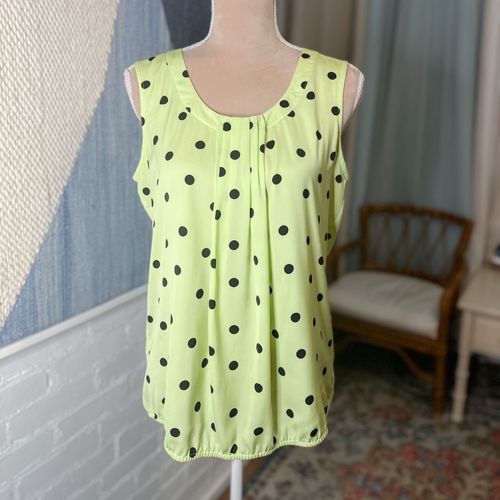 Loft Bright Green and Black Polka Dot Tank Top